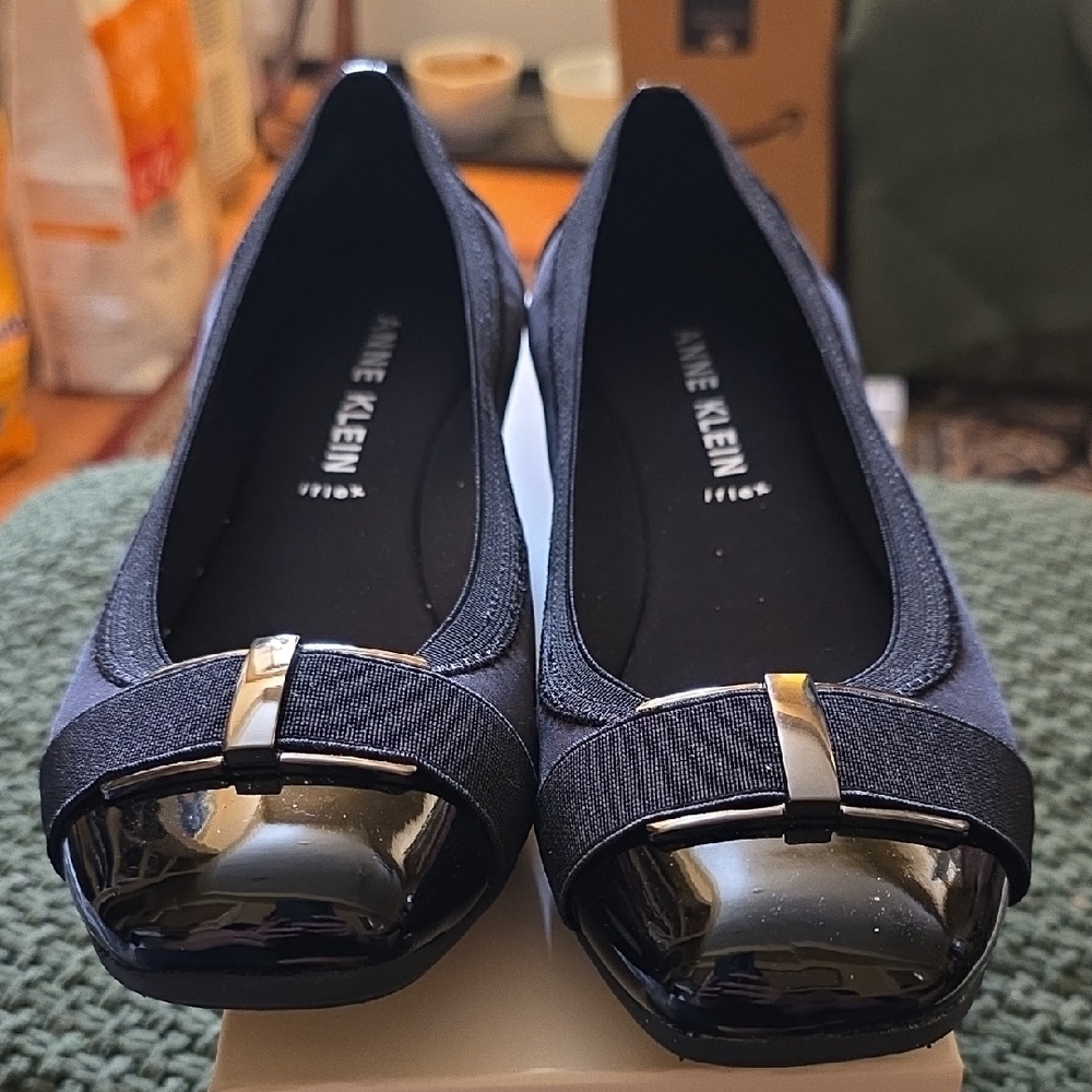 Anne Klein Black Flats with Silver Accents